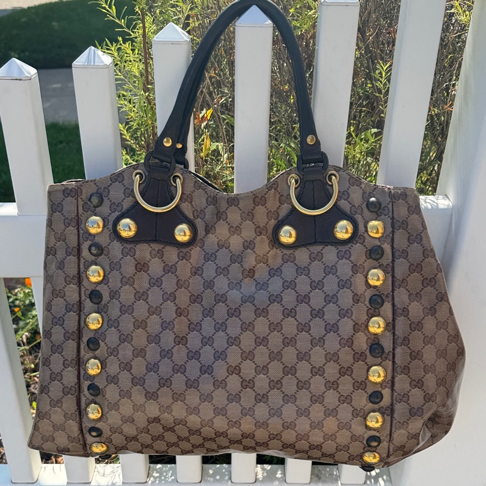 Gucci Babouska Heart Beige Ebony Crystal Canvas Tote Bag EUC - Picture 3 of 15